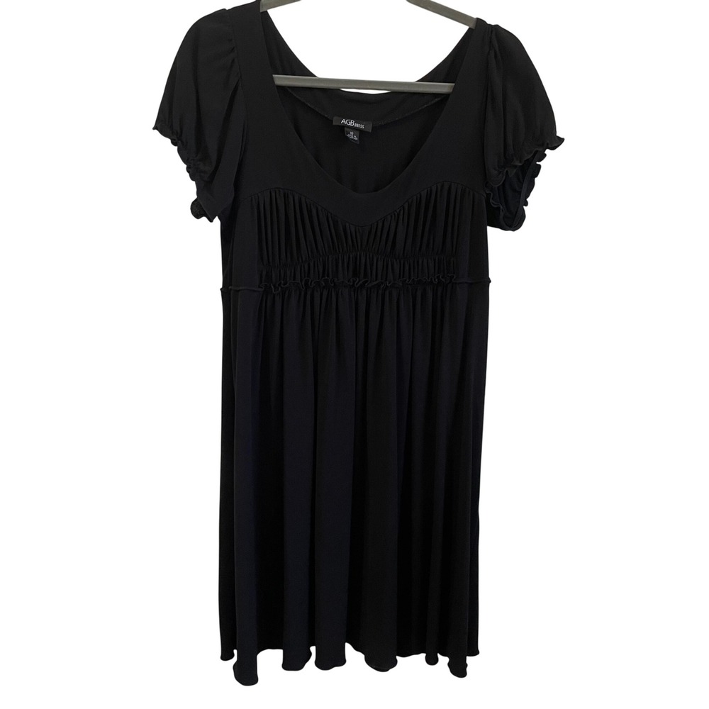 VTG AGB Babydoll Dress Black Mini Short Sleeve Ruffle Size 10 Y2K Whimsigoth